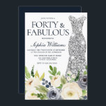 Convite Marinho de aniversário de 40 anos de Prata Floral<br><div class="desc">Marinho de aniversário de 40 anos do de Vestido Floral Branco e de Floral Branco Ver coleção correspondente em Niche e Nest Armazene Muitos obrigados</div>