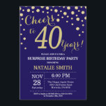 Convite Marinho de aniversário de 40 anos surpresa azul e<br><div class="desc">Convite para aniversário de 40 anos surpresa com Marinho Azul e Dourado Fundo Diamante Glitter. Dourado Confetti. Aniversário Adulto. Homens ou Mulheres Aniversário.
Para mais personalização,  clique no botão "Personalizar" e use a ferramenta design para modificar este modelo.</div>