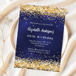 Convite Marinho de aniversário de confetti de ouro azul<br><div class="desc">Um convite moderno,  na moda e glamouroso para uma festa de aniversário 40ª (ou qualquer idade). Um fundo azul marinho,  decorado com confete dourado falso. A cor azul é irregular. Personalize e adicione seu nome e detalhes da festa.</div>
