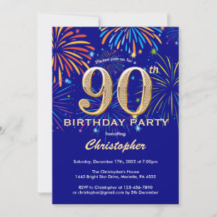 Convite marinho de Aniversário do 90 Azul e do Arco-Íris