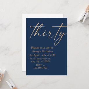 Convite Marinho de aniversário e Dourado