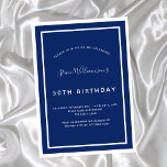 Convite Marinho de aniversário, homem branco minimalista c<br><div class="desc">Um moderno,  elegante e convite. Um fundo azul marinho decorado com quadros brancos. Personalize e adicione um nome e detalhes. Texto branco.</div>