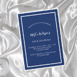 Convite Marinho de aniversário luxo minimalista branco azu<br><div class="desc">Um moderno,  elegante e convite. Um fundo azul marinho decorado com quadros brancos. Personalize e adicione um nome e detalhes. Texto branco.</div>