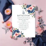 Convite Marinho de Aquarela e Bat Floral Blush Mitzvah<br><div class="desc">Tendy blush cor-de-rosa e azul-marinho bat mitzvah floral convida personalizável para suas especificações de evento.</div>