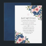 Convite Marinho de Aquarela e Bat Floral Blush Mitzvah<br><div class="desc">Tendy blush cor-de-rosa e azul-marinho floral 1º sindicato sagrado convida personalizável para suas especificações de evento.</div>