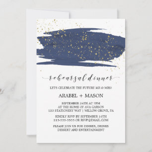 Convite Marinho de aquarela e Janto de ensaio Sparkle Dour