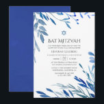 Convite Marinho de Aquarela Indigo Deixa Bat Mitzvah<br><div class="desc">O batismo foliar azul e branco marinho convida-o a ser rápido e facilmente personalizado de acordo com as suas especificações de evento.</div>