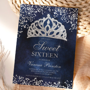 Convite Marinho de brilho prateado brilha tiara Sweet 16