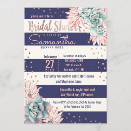 Convite Marinho de Cactus Rosa Stripe Rosa Chá de panela D