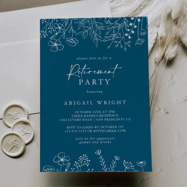 Convite Marinho de caligrafia Festa de Aposentação de Flor (Criador carregado)