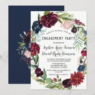 Convite Marinho De Casamento Azul Com Flores Brilhantes