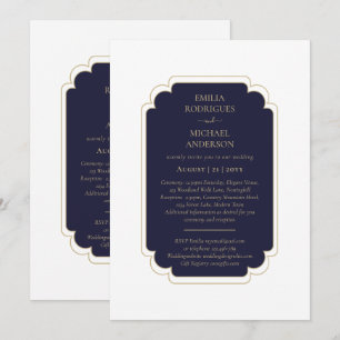 Convite Marinho De Casamento BILINGUAL Duplo Lado Azul