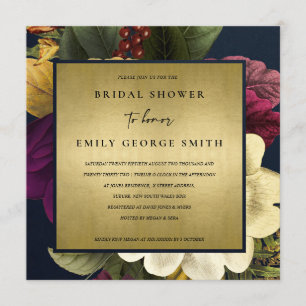 CONVITE MARINHO DE CHÁ DE PANELA FLORAL DE BURGUNDY VINTA