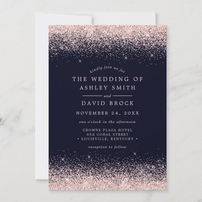 Convite Marinho de Confetti Cor-de-Rosa Esbranquiçada Conv (Frente)