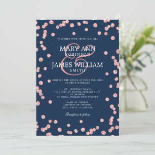 Convite Marinho de Confetti Dourado Rosa de Casamento Mode