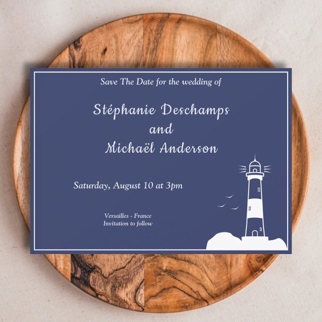 Convite Marinho De Farol Casamento Azul Salvar A Data (Lighthouse Navy Blue Wedding Save The Date Invitation)
