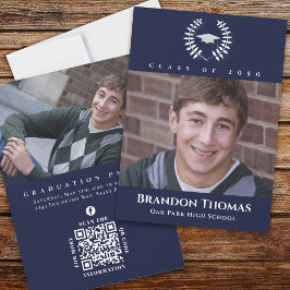 Convite Marinho de Foto Clássico de Graduação Laurel Azul