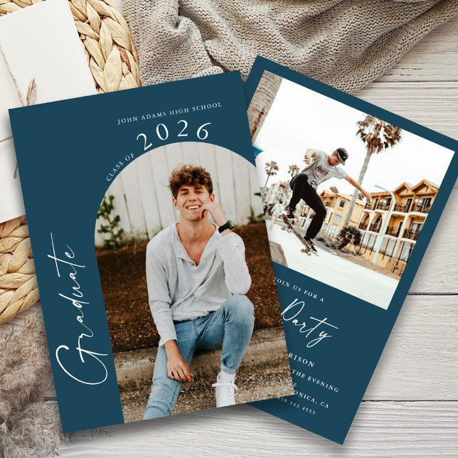 Convite Marinho de Foto Mínimo Moderno - Festa de formatur (Criador carregado)