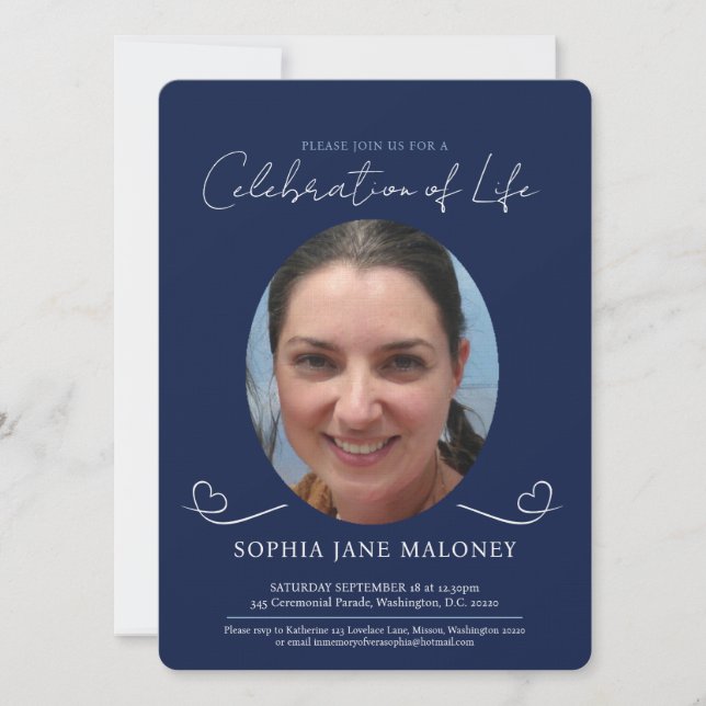 Convite Marinho de fotografia oval do funeral do serviço d (Frente)