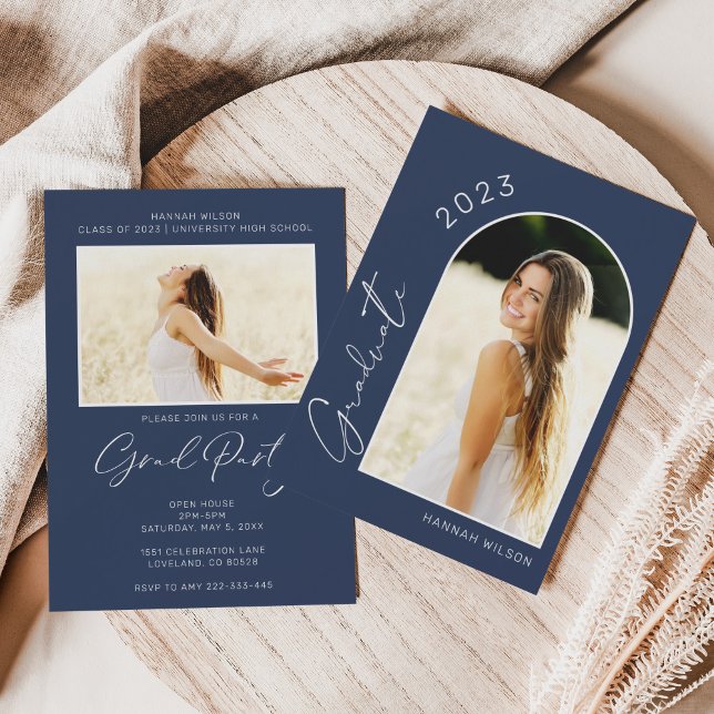 Convite Marinho de Fotografia Simples Moderna Festa de for (Criador carregado)