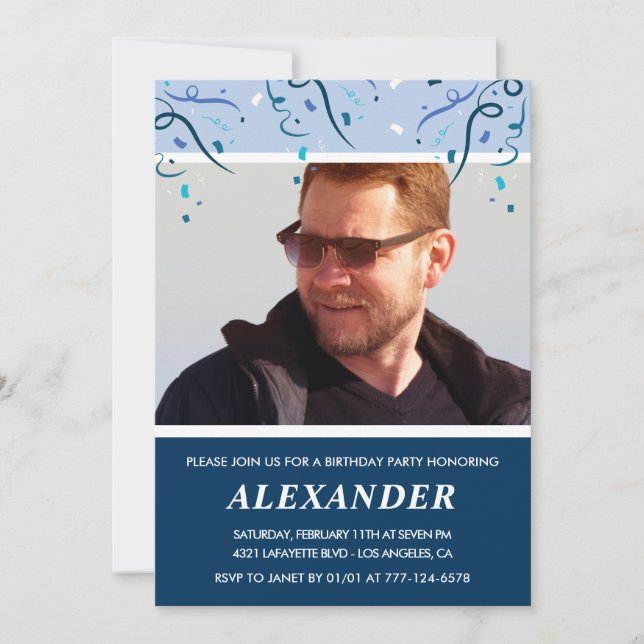 Convite Marinho de fotos Mens Blue 67 (Frente)