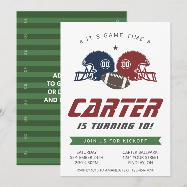 Convite Marinho de futebol americano vermelho, qualquer Fe (Frente/Verso)