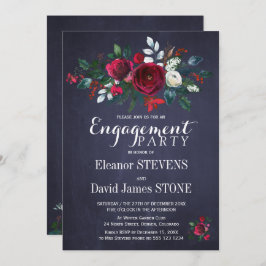 Convite Marinho de inverno Floral Festa de noivado Vermelh