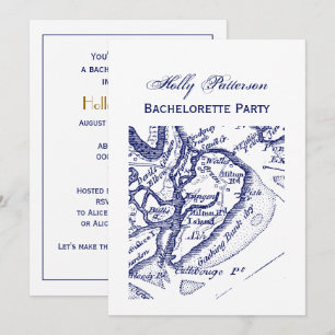 Convite Marinho de Mapa de Vintage da Ilha Hilton Head