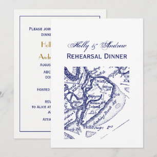 Convite Marinho de Mapa de Vintage da Ilha Hilton Head