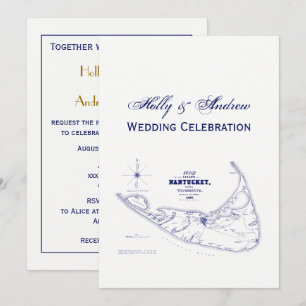 Convite Marinho de Mapa de Vintagem do MÃE da Ilha Nantuck