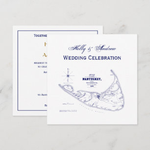 Convite Marinho de Mapa de Vintagem do MÃE da Ilha Nantuck