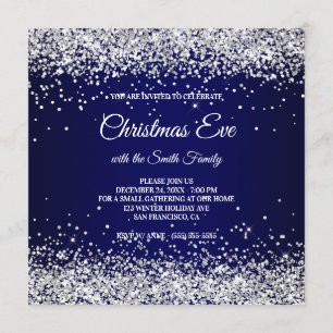 Convite Marinho de Natal Azul de Silver Sparkly