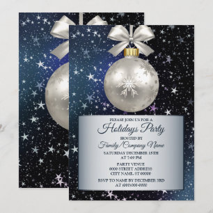 Convite Marinho de Natal Azul Ornamento Branco Estrelas br