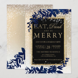 Convite marinho de neve de folha de ouro no Natal