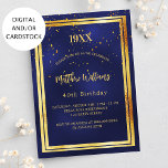 Convite Marinho de ouro azul confetti aniversário<br><div class="desc">Um fundo azul escuro,  azul marinho. A cor azul é irregular. Com uma falso moldura dourada e um sprinkle confetti de ouro,  letras coloridas de ouro. Personalize e adicione ano de nascimento,  nome,  detalhes da festa.</div>