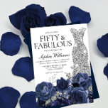 Convite Marinho de Prata 50 e Fabuloso 50º aniversário<br><div class="desc">Marinho de Vestido Silver Flores 50 e fabulosas 50ª Mulher Convite para o aniversário Ver coleção correspondente em Niche e Nest Store Muitos obrigados</div>