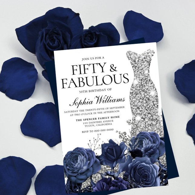 Convite Marinho de Prata 50 e Fabuloso 50º aniversário (Criador carregado)