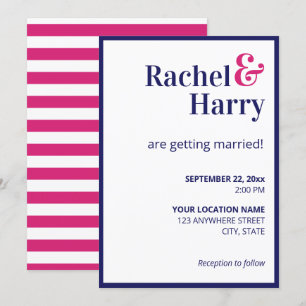 Convite Marinho de pré-disquete Blue Border & Hot Pink Str