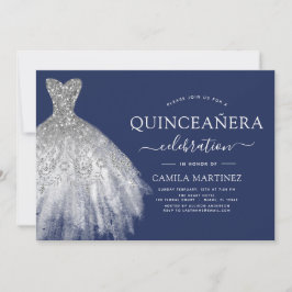 Convite Marinho de Quinceanera Blue Silver Sparkle