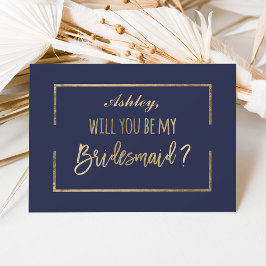 Convite Marinho de script Chic Gold é minha dama de honra