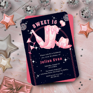 Convite Marinho de vaquinha azul e doce cor-de-rosa 16 Ani