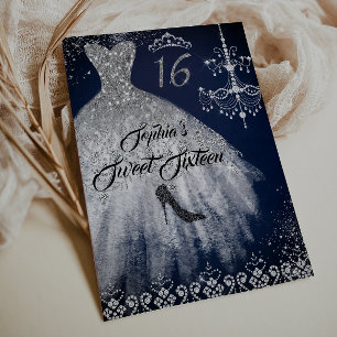 Convite Marinho de Vestido de Diamante de Sparkle Silver S