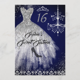 Convite Marinho de Vestido Sparkle Diamond Sweet 16