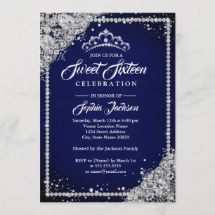 Convite Marinho Diamond Lace Sparkle Tiara Doce Dezesseis