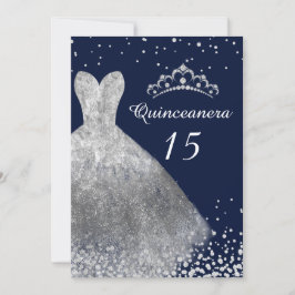 Convite Marinho do 15 Quinceanera do Silver Dress