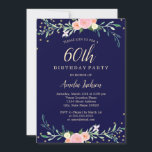 Convite Marinho Doce Floral Sparkle Confetti 60º Aniversár<br><div class="desc">Convites florais mais bonito na Loja Little Bayleigh!</div>