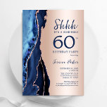 Convite Marinho Dourada Blue Agate Surprise 60th Birthday<br><div class="desc">Marinho azul e rosa dourado agam a surpresa do 60º convite de aniversário. Elegante design moderno com cor azul-real de água agate marble geode background, faux glitter rosa gold e typografia script font. Trendy convida o cartão perfeito para uma comemoração de dia das mulheres na moda. Impressos convites Zazzle ou...</div>