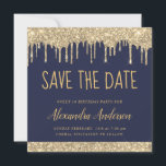 Convite Marinho Dourado Blue Chic Glitter Sweet 16 Salvar<br><div class="desc">Dourada e Marinho de Luxo Azul Espelhando Brilhante Doce Dezesseis a Festa de aniversário da Garota 16 Salve o Convite para Encontro. Este convite é perfeito para a Festa de aniversário Sparkle Glitter Sweet 16ª,  que procura celebrar na Rosa Rosa Rosa Rosa Rosa Dourada.</div>