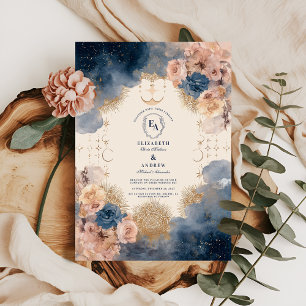 Convite Marinho Dourado Celestial Romance Wedding