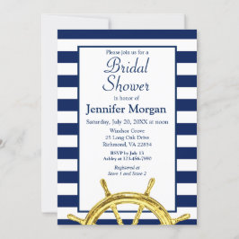 Convite Marinho Dourado Clássico de Stripes Náuticas